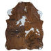 Tricolor cowhide rug, 4' x 3', shown on white background (SS-TRI-029)