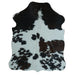 Tricolor cowhide rug, 4' x 3', shown on white background (SS-TRI-014)