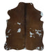 Brown and White cowhide rug, 4' x 3', shown on white background (SS-BRW-011)