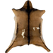 Brown and Blackish Brown Goatskin:  brown with a black strip down the spine, across the shoulder, and along the belly, and it has one off-white spot on each side of the back - 2'9" x 2' (GOAT216)