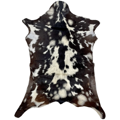 Dark Brown and White Spotted Goatskin:  dark brown with white and off-white spots - 2'11" x 2'2" (GOAT230)