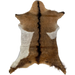 Brown and Off-White Speckled Goatskin, long hair:  has brown with dark brown speckles, dark brown down the spine, and it has one spot on each side that is off-white with dark brown speckles - 3'2" x 2'4" (GOAT232)