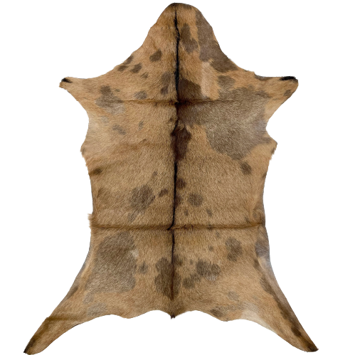 Closeup of this Two Tone Brown, Spotted Goatskin, showing medium brown with darker brown spots, and dark brown down the spine - 3'2" x 2'5" (GOAT268)
