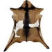 Brown and White Goatskin:  brown, with fine, dark brown speckles, dark brown down the spine and a strip across the shoulder and on each leg, and it has a white spot on both sides of the back - 2'6" x 2'2' (GOAT278)