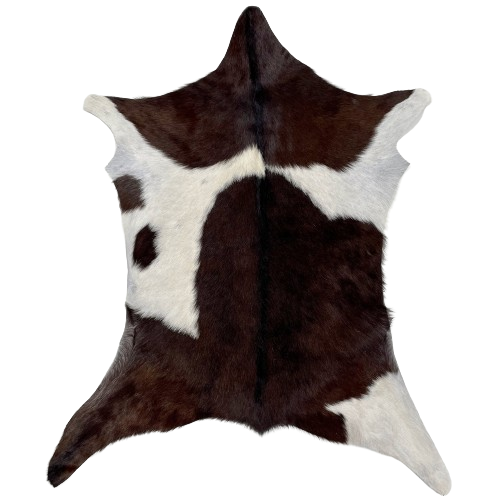 Dark Brown and White Goatskin:dark brown with a large, white spot on both sides, white on the right, back leg and on part of the front legs - 3'6" x 2'10" (GOAT310)