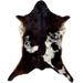 Dark Brown and White Speckled Goatskin:  dark brown, with a dark brown speckled, white spot on each side - 3'3" x 2'6" (GOAT332)