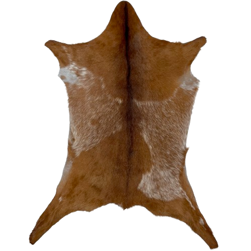 Reddish Brown and White Speckled Goatskin: reddish brown, with a large spot on each side that has white speckles - 3'2" x 2'5" (GOAT370)