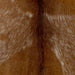 Closeup of this Speckled Goatskin, showing reddish brown, with a large spot on each side that has white speckles (GOAT370)