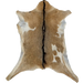 Light Brown and Off-White Goatskin: light brown with two off-white spots on the right side and one on the left side, and dark brown down the spine, and long hair on part of the spine - 2'9" x 2'2" (GOAT397)