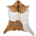 Brown and Off-White Goatskin: brown, and white with small, brown spots, dark brown down the middle of the shoulder, and longer hair down the spine and on the hind legs - 3' x 2'4" (GOAT416)