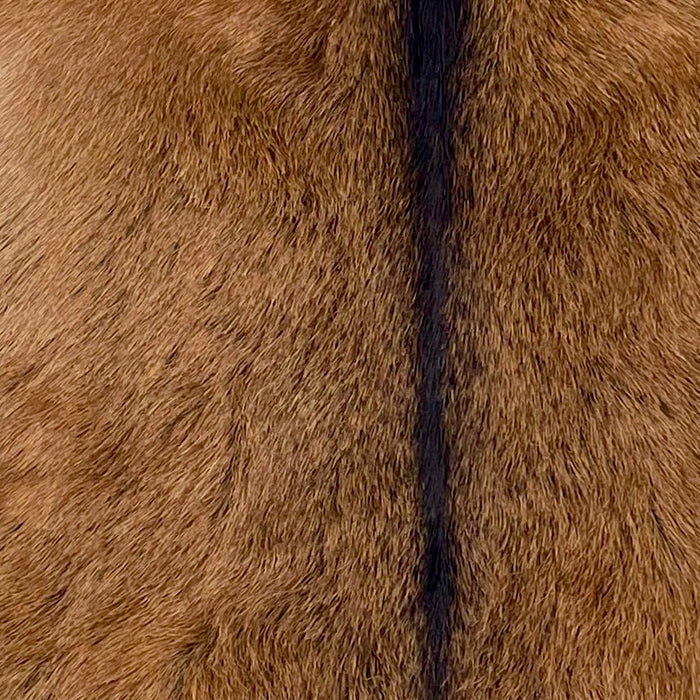 Closeup of this Goatskin, showing reddish brown, with a dark brown strip down the middle (GOAT418)