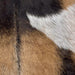 Closeup of this Goatskin, showing brown and dark brown, and one white spot with brown and dark brown speckles  (GOAT439)