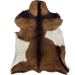 Brown and White Goatskin:  brown with dark brown speckleas, dark brown down the spine and across the shoulder, and one white spot on each side - 2'6" x 1'7" (GOAT454)