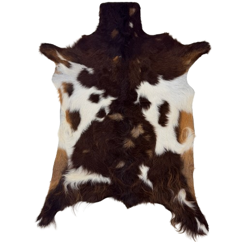 Two Tone Brown and White Goatskin: has long hair that is dark brown, light brown, and white - 3'1" x 2'4"  (GOAT459)