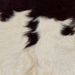 Closeup of this Goatskin, showing long hair that is dark brown and off-white (GOAT466)