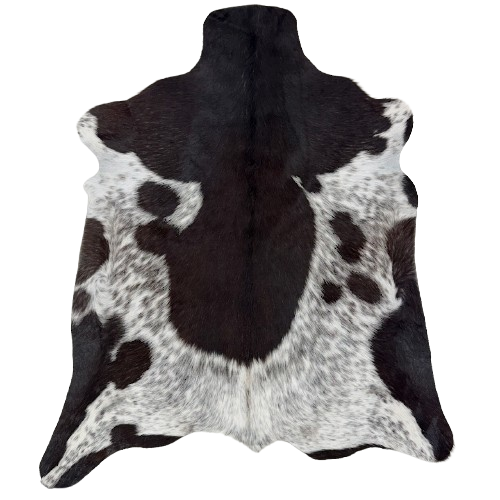 Blackish Brown and White Speckled Goatskin: white with blackish brown speckles and large and small black spots - 3'8" x 2'7"  (GOAT469)