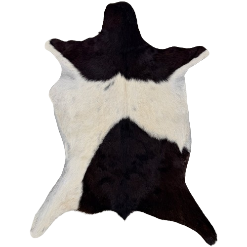 Off-White and Black Goatskin:  off-white with large black spots - 3'6" x 2'5"  (GOAT470)