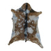 Brown and White Spotted goatskin rug, 2'11" x 2'2", shown on white background (GT-006)