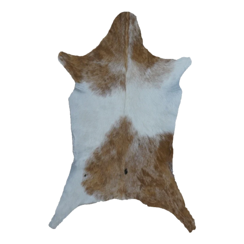 White and Brown Goat Hide Rug, 3'3" x 2'3" #GT-011