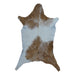 White and Brown goatskin rug, 3'3" x 2'3", shown on white background (GT-011)
