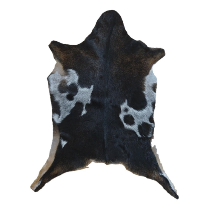 Black and White goatskin rug, 3'4" x 2'6", shown on white background (GT-014)