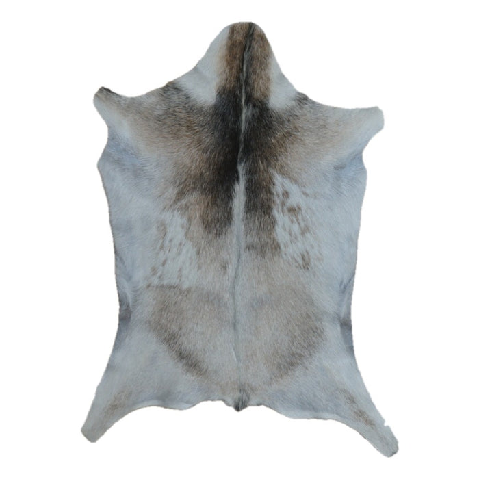Cream and Grey goatskin rug, 3'4" x 2'5", shown on white background (GT-015)