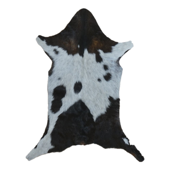 Black and White goatskin rug, 3'2" x 2'5", shown on white background (GT-018)