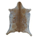 Tan and White goatskin rug, 3'7" x 2'8", shown on white background (GT-019)