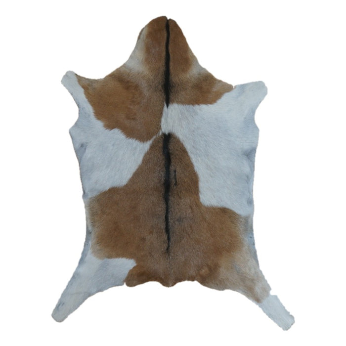 Brown and White goatskin rug, 3'5" x 2'6", shown on white background (GT-022)