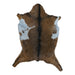 Brown and White goatskin rug, 3'1" x 2'4", shown on white background (GT-023)