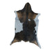 Tricolor goatskin rug, 3'2" x 2'2", shown on white background (GT-025)