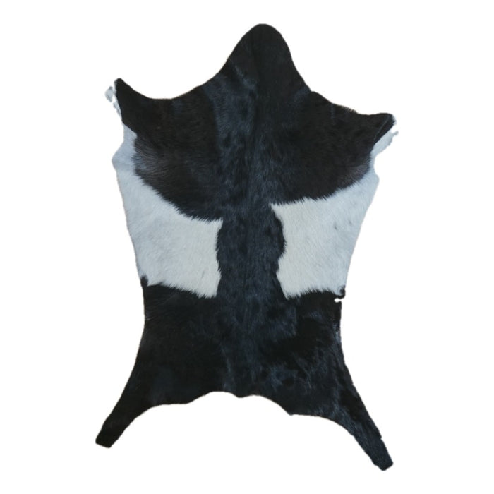 Black and White goatskin rug, 3'2" x 2'2", shown on white background (GT-027)