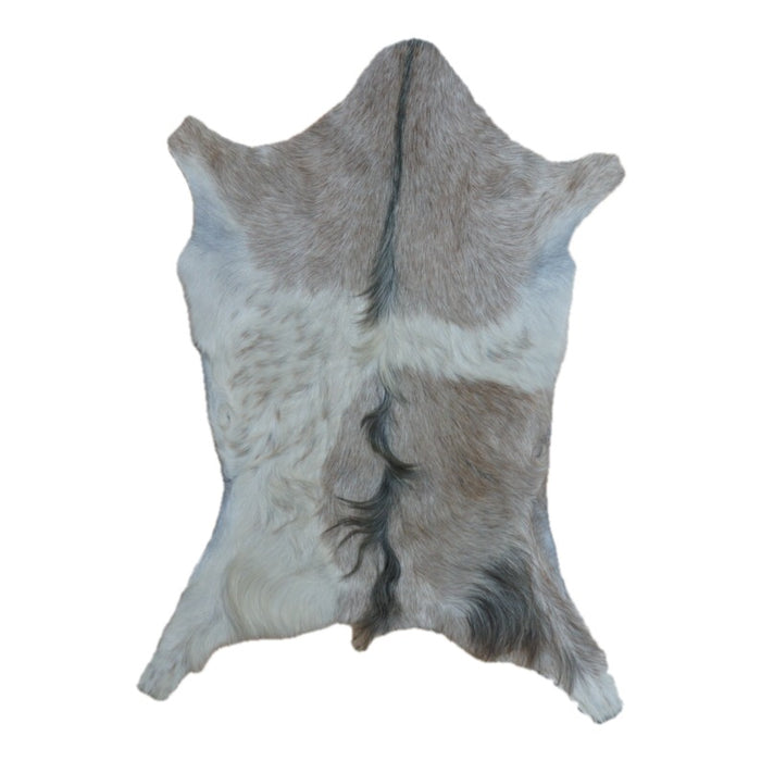 Grey and White goatskin rug, 3' x 2'2", shown on white background (GT-028)