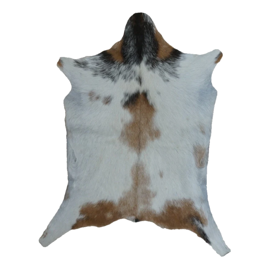 White and Brown Goat Hide Rug, 3'5" x 2'8" #GT-031