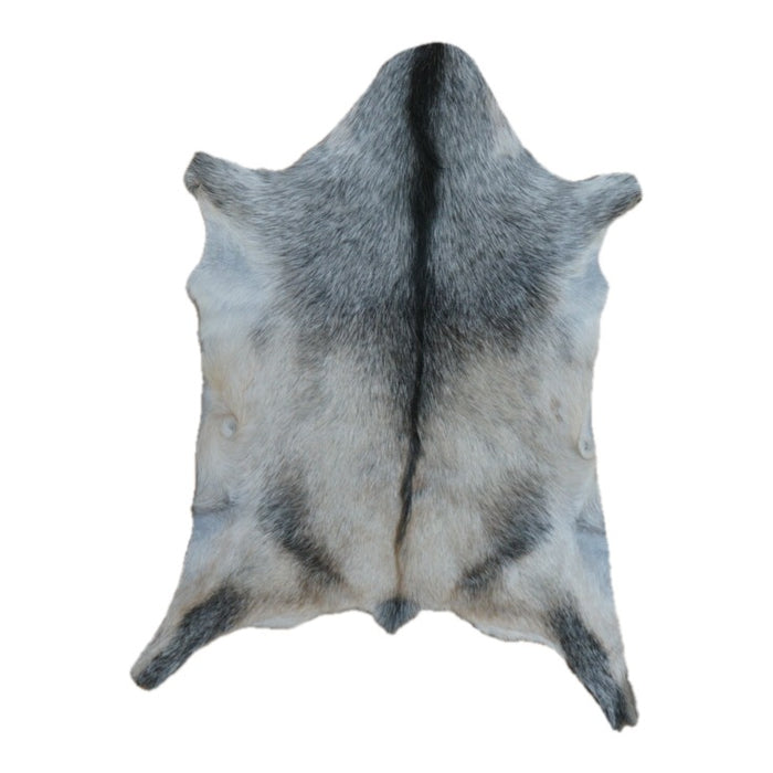 Grey and White goatskin rug, 2'10" x 2'1", shown on white background (GT-037)