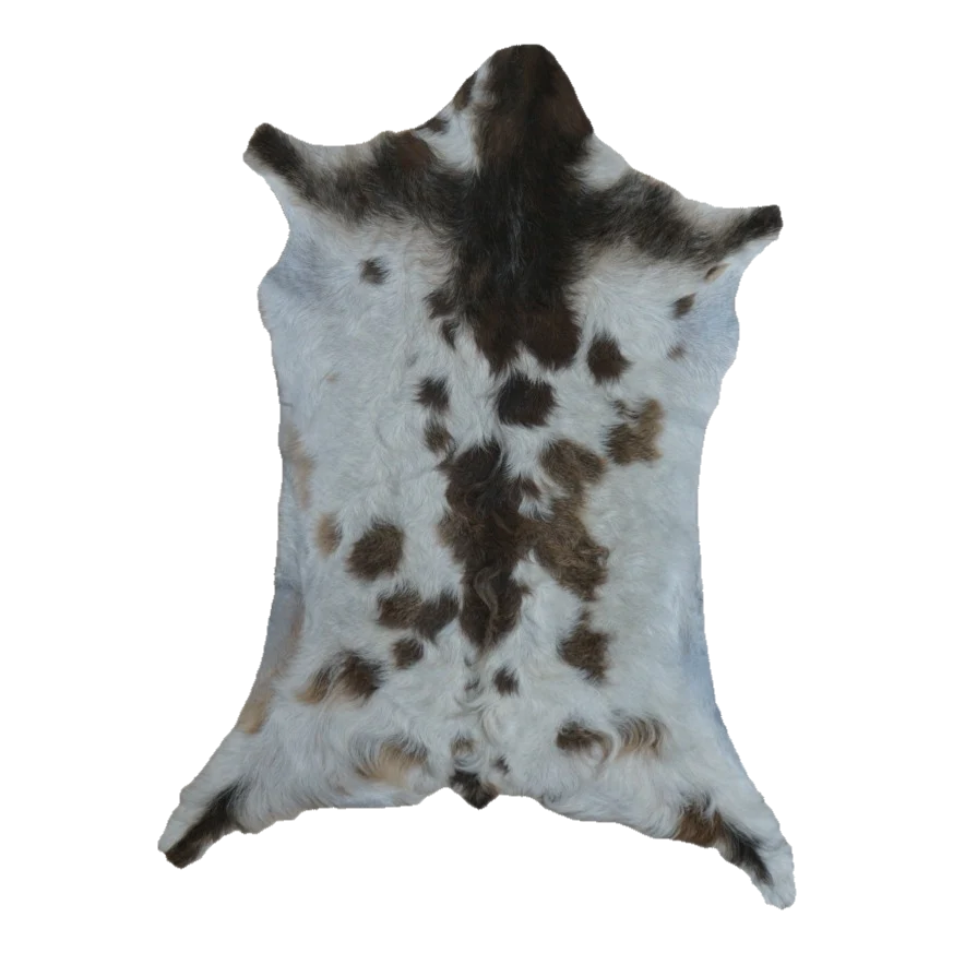 White With Brown Spots Goat Hide Rug, 3'5" x 2'6" #GT-038