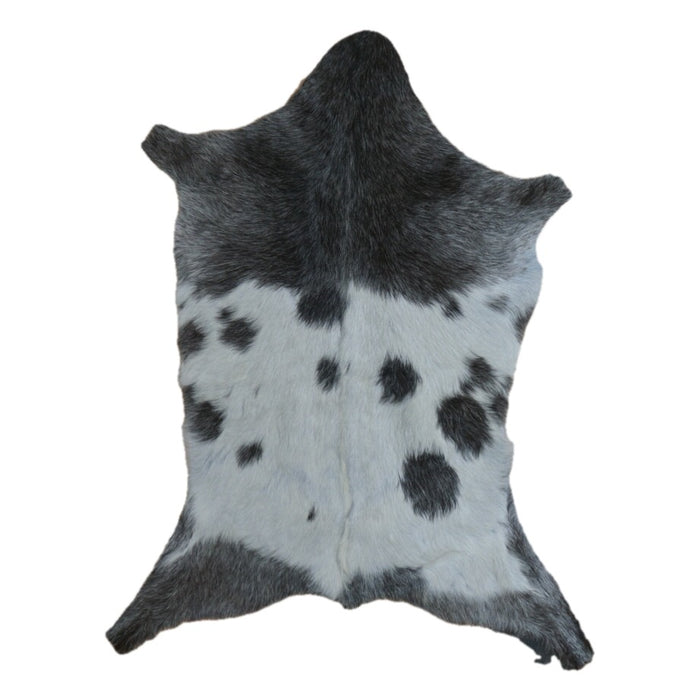 Black and White goatskin rug, 3'7" x 2'9", shown on white background (GT-041)
