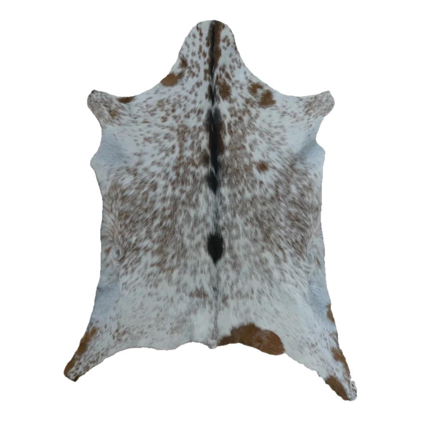 White With Brown Speckles Goat Hide Rug, 3'2" x 2'6" #GT-046