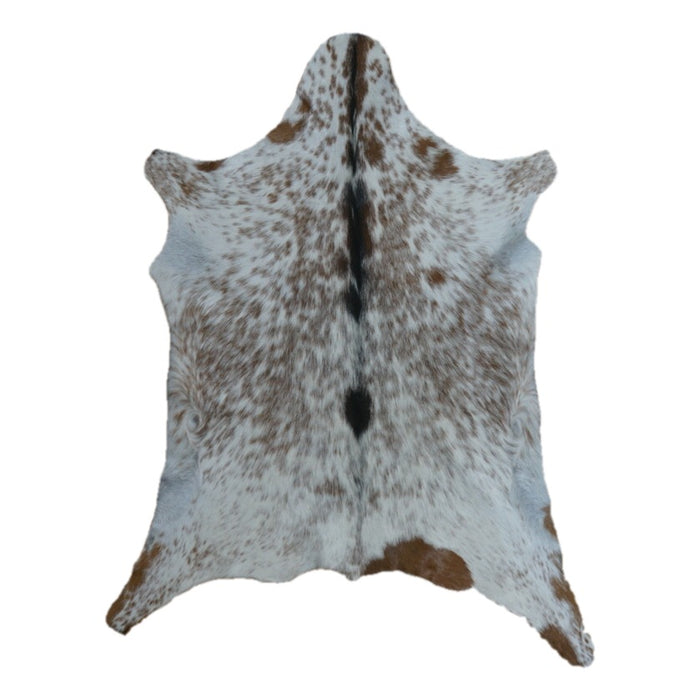 White With Brown Speckles goatskin rug, 3'2" x 2'6", shown on white background (GT-046)