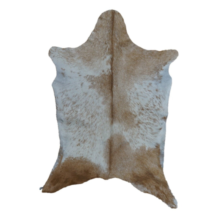 Tan and White goatskin rug, 3'6" x 2'6", shown on white background (GT-047)