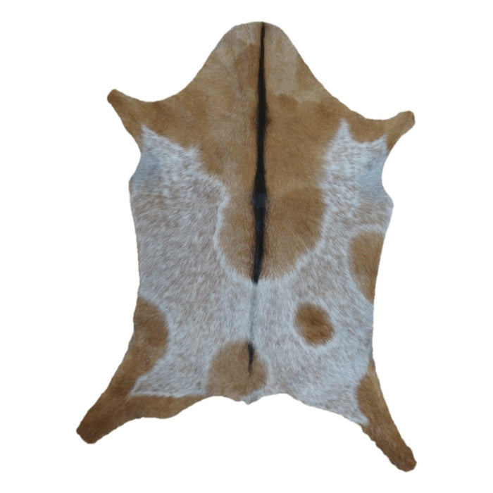 Tan and White goatskin rug, 3'6" x 2'6", shown on white background (GT-048)