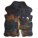 Tricolor cowhide rug, 4' x 3', shown on white background (SS-TRI-028)