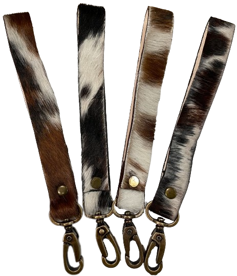 Cowhide keychain with natural hair-on cowhide