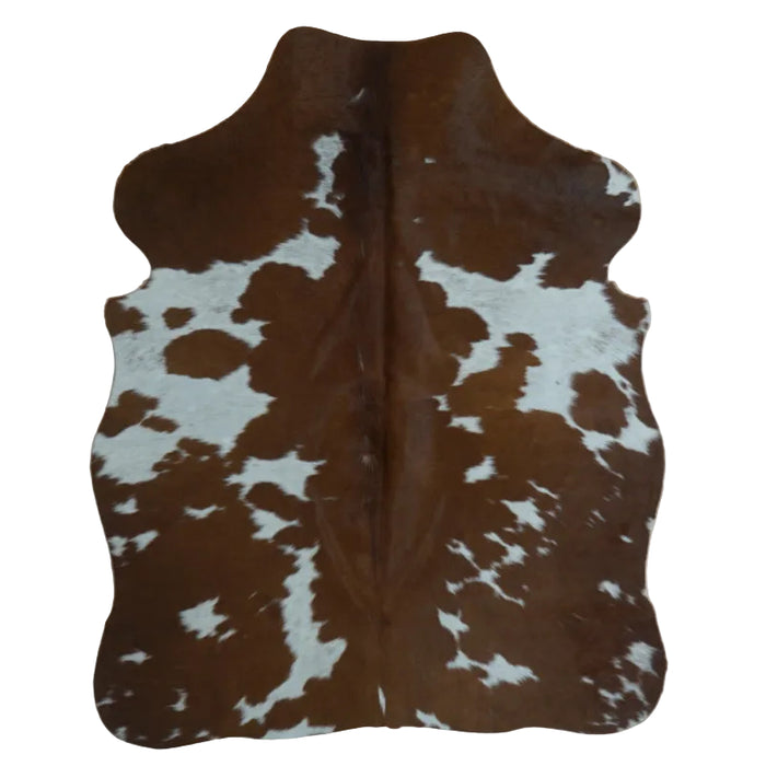 Brown and White Cowhide rug, 4' x 3', shown on white background (SS-BRW-013)