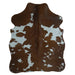 Brown and White Cowhide rug, 4' x 3', shown on white background (SS-BRW-013)