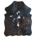 Tricolor cowhide rug, 4' x 3', shown on white background (SS-TRI-033)