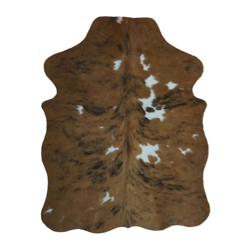 Tricolor cowhide rug, 4' x 3', shown on white background (SS-TRI-008)