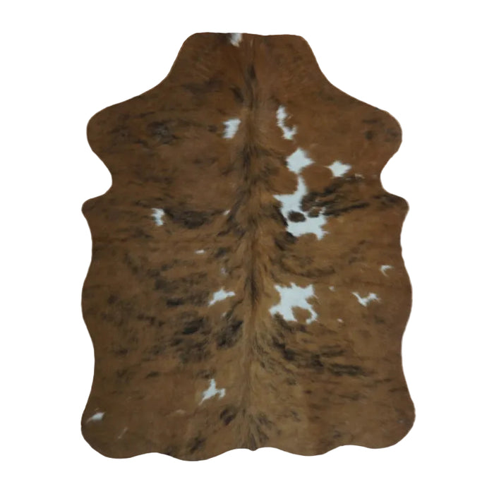 Tricolor cowhide rug, 4' x 3', shown on white background (SS-TRI-008)