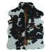 Tricolor cowhide rug, 4' x 3', shown on white background (SS-TRI-016)