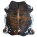 Tricolor cowhide rug, 6'9" x 6', shown on white background (CH-037)
